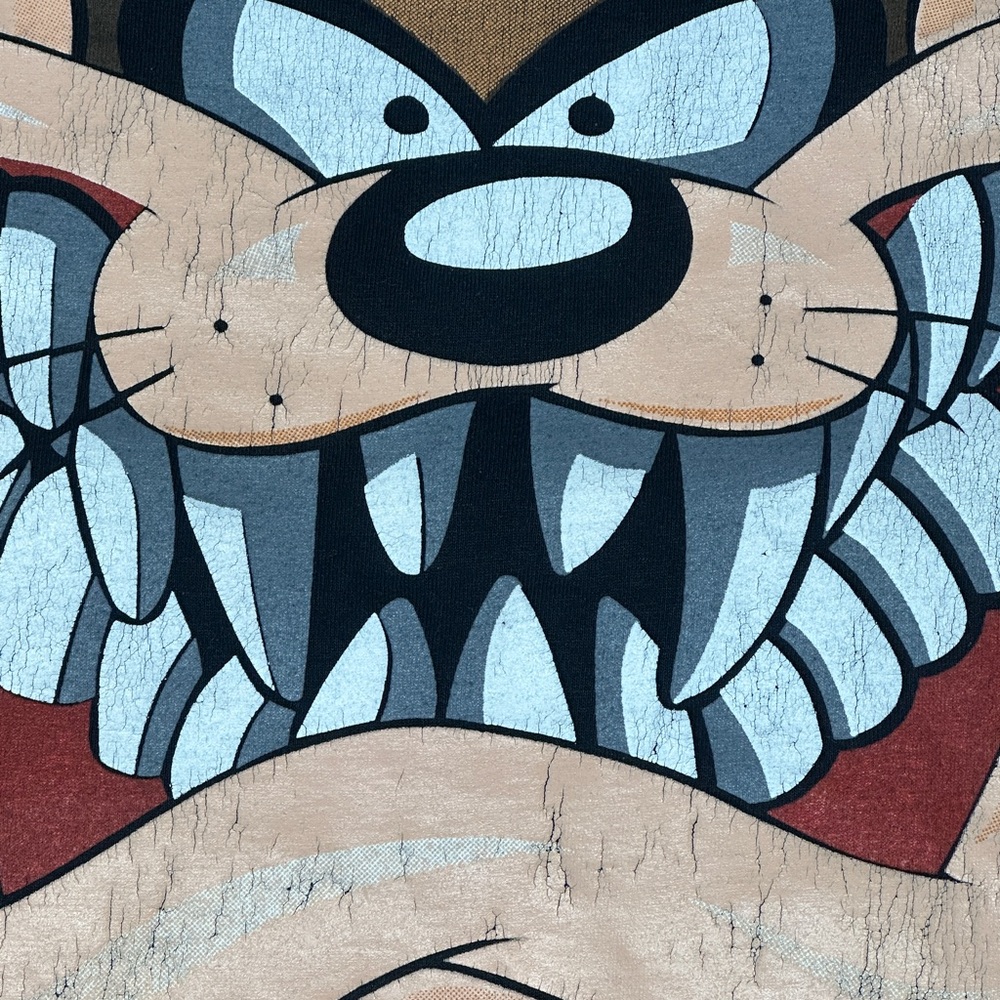 Vintage 90s Taz Tasmanian Devil Tee Distressed Warner Bros Looney Tunes XL - Picture 6 of 7
